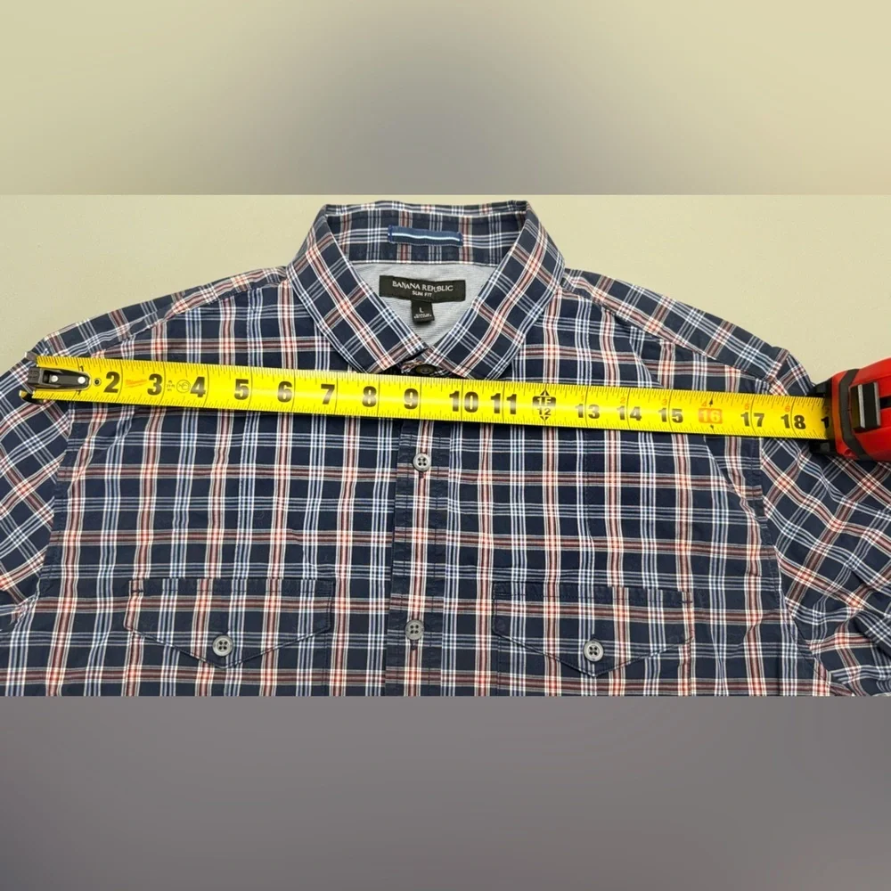 Banana Republic Navy and Pink Plaid Shirt